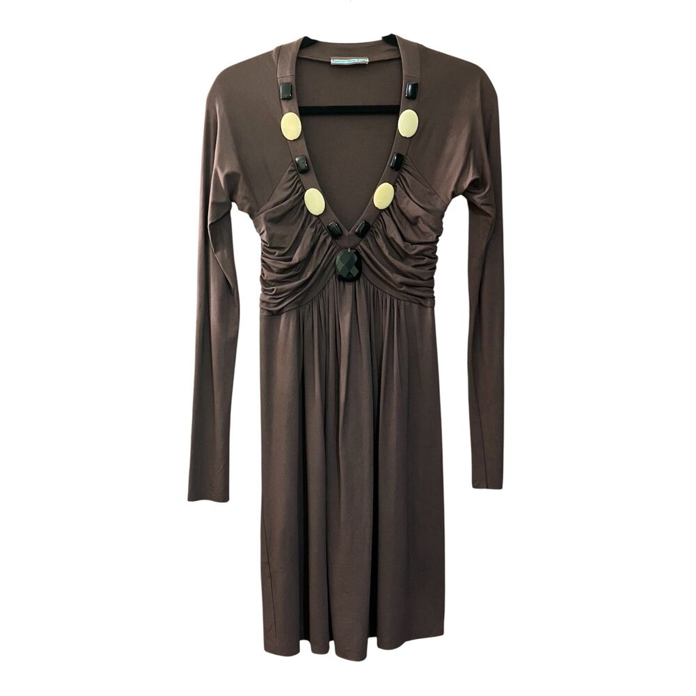Prairie New York plunge neck with large beading long sleeve mini dress